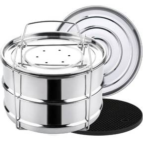 lot 1076 image: Aozita Stackable Steamer Insert Pans with Sling for Instant Pot Accessories 68 qt - Pot in Pot, Baking, Casseroles, Lasagna Pans, Food Steamer for Pressure Cooker, Upgrade Interchangeable Lids