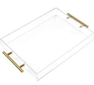 lot 1077 image: 12x16 Clear Acrylic Serving Tray with Golden Handles, Sturdy Huge Capacity Acrylic Tray for Coffee, Juice, Kitchen and Desk Organizer, Storage Tray (12x16)