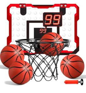 lot 1078 image: LovesTown Indoor Basketball Hoop for Kids, Door Basketball Hoop with Electronic Scoreboard LED Lighting Birthday Toys Gifts for Boys Girls