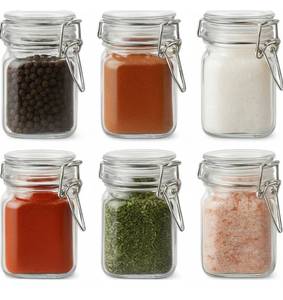 lot 1085 image: Spice Jars 8 oz Glass Jars with Airtight Lids, Set of 6 Small Glass Spice Jars with Labels, Kitchen Storage Containers for Herbs, Seasoning, Pantry Organization
