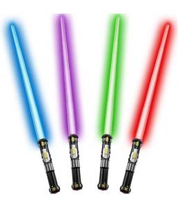 lot 1088 image: Cawiew 4 Pack Light up Sword Saber with FX Sound (on-Off Control) and Full Retractable Handle, 4 Colors LED Glow in The Dark Toy for Kids Adult