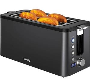 lot 1094 image: Mecity 4 Slice Toaster, Long Slot Toaster with Timer, Bagel, Defrost, Reheat, Cancel Functions, Warming Rack, Removable Tray, 6 Browning Settings, Extra Wide Slots, Stainless Steel, 1300W