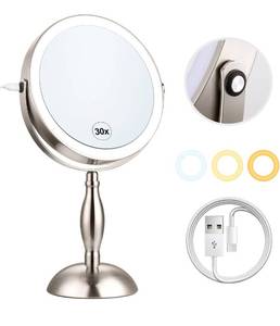 lot 1099 image: Makeup Mirror with Light, 30x Magnifying Mirror with 3 Lights Colors, 5000mAh Vanity Mirror Brushed Nickel - 360° Rotation, Brightness Adjustable Magnification, Modern Style Side Touch  Side Charge