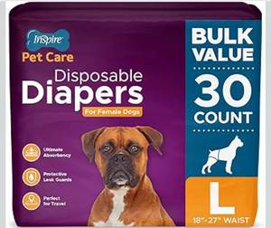 lot 1106 image: Inspire Pet Care Dog Diapers Female Dogs  Bulk Value Doggie Incontinence, Accidents, for Heat, Pee or Period and Housebreaking (Large (30 Count))