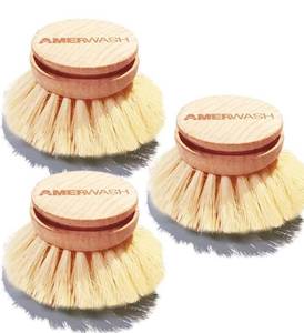 lot 1117 image: AMERWASH PLUS Classic Dish Brush Replacement Head 3 Packs, Natural Bristle Tampico Fiber for All Purpose Cleaning, Kitchen Scrubber