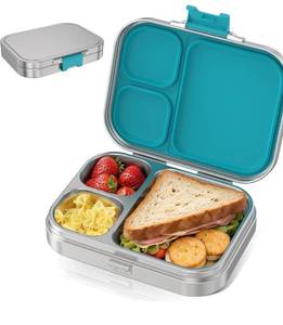 lot 1125 image: HOMEKOL Stainless Steel Bento Lunch Box Kids, 3 Compartments Metal Bento Box Container for Kids Adults, Leak-Proof Lunch Box for Office, Dishwasher Safe, BPA-Free, Blue
