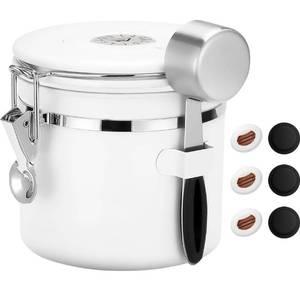 lot 1127 image: ShanSon Coffee Canister Airtight Coffee Container Stainless Steel Coffee Bean Storage Container with Scoop Coffee Canister for Beans Grounds Sugar Flour Tea Cereal,11OZ, White