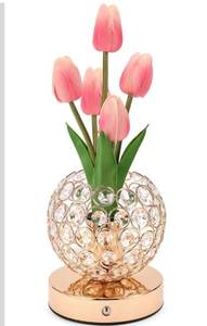 lot 1137 image: Cordless Tulip Flower Lamps, 3 Colors Touch Stepless Dimming Crystal Night Light, Rechargeable Artificial LED Flower with Vase Lamp Romantic Decor for Mothers Day,Xmas,Birthday (Pink)