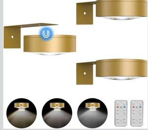lot 1141 image: 3Pack Picture Light Battery Operated Painting Lights for Wall Wireless Magnetic Display Art Light with Remote Control,Dimmable&Timer Portrait Light for Art Frame Artworking,Wall Decor Puck Lights-Gold