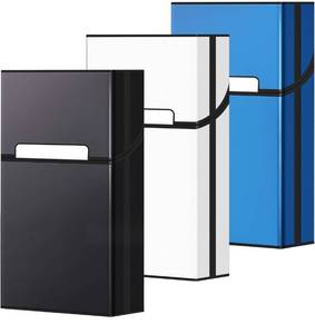 lot 1145 image: roygra Cigarette Case (3 Pack), King Size 100s Magnetic Switch 20pcs Cigarette Holder Case for Men Women, Cigarettes Smoking Accessories, Metal and Plastic Box for Smoke (Black  Silver  Blue)
