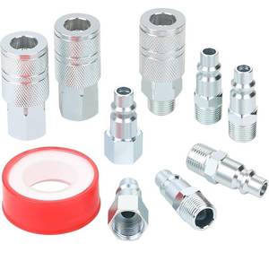 lot 1148 image: 38 High Flow Air Hose Fittings Set, 3PCS 38 Body IM Industrial Air Coupler and 6PCS 38 Body Air Plug with 38 Inch NPT Threads Size, 10PCS Air Compressor Accessories Quick Connect Set