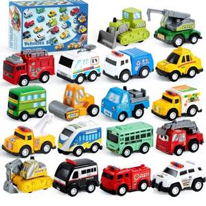 lot 1155 image: JOYIN 18 Pcs Pull Back City Cars and Trucks Toy Vehicles Set, Friction Powered Mini Cars Toys for Toddlers, Party Favors for Kids 3-5, Gifts for Boys and Girls, Treasure Box Toys
