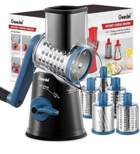 lot 1162 image: Geedel Rotary Cheese Grater Cheese Shredder - Upgraded 5-in-1 Cheese Grater with Handle and Strong Suction Base, Multi-purpose Vegetable Slicer Ice Shaver Nuts Grinder for Ice, Vegetables, Fruit, Nuts