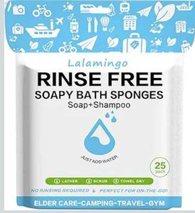 lot 1166 image: Disposable Rinse Free Bath Sponges, No Rinse Bathing Wipes for Adults, Soap Infused Dry Shower Wipes for Elderly, Bedridden, Camping, Post Surgery(25 Count 4 Packs)