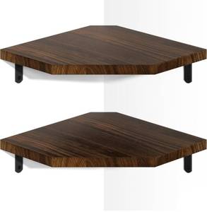 lot 1167 image: Alsonerbay Corner Shelf Wall Mount, Set of 2 Floating Corner Shelves with Cord Hole, Rustic Wood Shelves for TV, Speaker, Cable Box, Game Console for Bedroom Living Room Kitchen, Carbonized Black