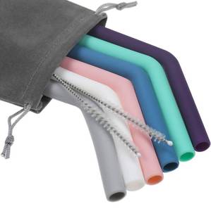 lot 1168 image: Senneny Set of 6 Silicone Drinking Straws for 30oz and 20oz - Reusable Silicone Straws BPA Free Extra Long with Cleaning Brushes- 6 Bent- 8mm diameter