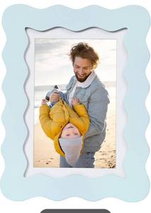lot 1169 image: 5x7 Cute Picture Frame, Wavy Curved Photo Frame with 4x6 Mat and Real Glass, Unique Funky Frame for Table and Wall Display, Home Office Desk Decoration Art, Baby Boy Gift (5x7, Light Blue