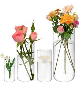 lot 1175 image: 4pcs Glass Vase Cylinder Vases for Centerpieces, Small Flower Glass Clear Vases Home Decor Centerpiece Table Flower Vase Decorations for Home��Wedding Decoration 4,6,8,10 Inch Tall