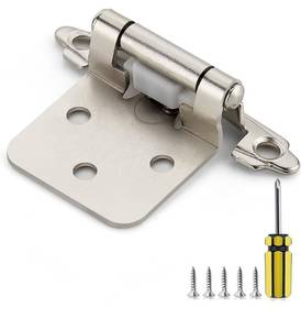 lot 1178 image: Ravinte 30 Pack 15 Pairs 12 Inch Overlay Cabinet Door Hinges Kitchen Satin Nickel Semi-Concealed Face Mount Self-Closing Cabinet Hinges with Bumpers & Screwdriver