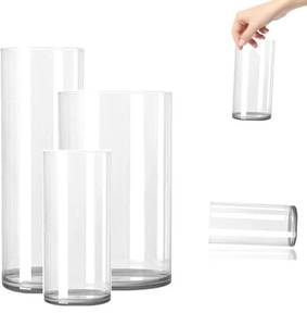 lot 1185 image: 3 Large Acrylic Clear Cylinder Vase Set, Unbreakable Plastic Hurricane Vases�Different Size Vases for Living Room, Desk, Wedding Centerpieces Flower Bouquet D�cor