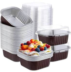 lot 1192 image: Aoriher 150 Pieces 10 oz Mini Cake Pans with Lids Aluminum Foil Baking Cups Square Disposable 4 x 4 Large Cupcake Cups Baking Tins for Kitchen Brownie Pudding Desserts Holders(Brown)