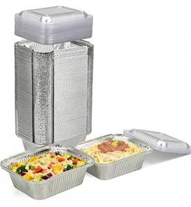 lot 1193 image: Small Disposable Aluminum Pans with Plastic Lids-100 Pack (5x4) 1 Lb Mini Foil Pans for Catering, Meal Prep, Baking, Roasting, Freezer Safe