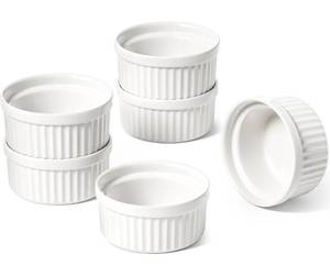 lot 1196 image: LE TAUCI Sauce Cups 2 OZ, Small Dipping Bowls, Mini Ceramic Ramekins Souffle Dishes, Sauce Dip Bowls for Charcuterie Boards, Microwave & Oven Safe, Set of 6, White