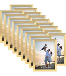 lot 1199 image: Hoikwo 18 Packs 5x7 Gold Multi Plastic Picture Frames Set with Plastic Cover for Family Photos, Artwork, Light Weight Bulk 5 by 7 Frames Packs for Wall Hanging and Table, Stylish Picture Frames