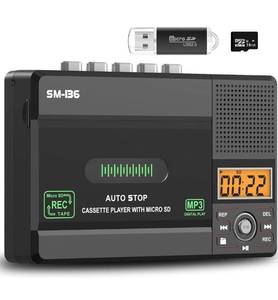lot 1207 image: SEMIER Small Cassette Tape Player, USB C or SD Card Audio Cassette to MP3 Digital Converter, Record to CassetteComputerSD Card via Mic, Loud Speaker, Headphone Jack, 16GB SD Card for Type I Tapes