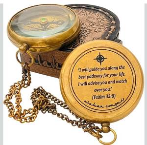 lot 1214 image: Divine Path Engraved Compass - I Will Guide You - Psalm 328 Quote  Inspirational Gifts for Men Women, Uplifting Spiritual Heavenly Faith Gift Boys Girls