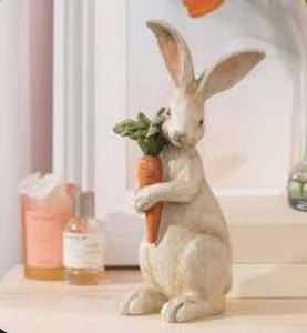 lot 1222 image: Newman House Studio Standing Rabbit Figurines Home Decoration - Indoor Bunny Statues with Carrots Office Room Decor for Women Table Decor 5.8 L x 5.1 W x 11.7H Inch