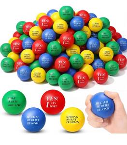 lot 1223 image: Sotiff 100 Pcs Stress Balls Bulk for Adults Colorful Foam Stress Relief Gift Toys with Motivational Quotes Squeeze Balls for Office Relief Employee Appreciation(Four Colors,Uplifting)