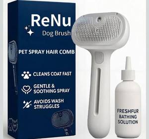 lot 1228 image: 3-in-1 Self-Cleaning Steamy Pet Brush for Dogs & Cats, Fresh Fur Shower Brush That Removes Loose Hair, Reduces Shedding, Grooming Tool for Long & Short Hair, Wet or Dr