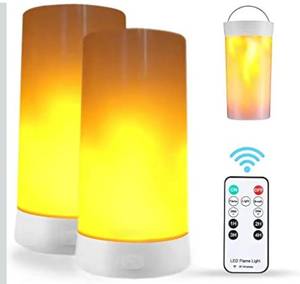 lot 1230 image: (652)2PCS LED Flame Light, USB Rechargeable Flame Lamp with Remote & Timer, Waterproof Dimmable Flameless Candles Light for Home Party Garden Camping Halloween Christmas Decoration