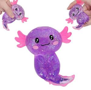 lot 1233 image: Axolotl Squishy Stress Relief Toy Glitter Fidget Toys Cute Malt Sugar Axolotl Toy Fidget Toys Adults Fidget Toy for Kids Youth Adult, Party Favors Anxiety Relief Squishy Toys(Purple)