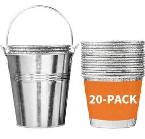 lot 1236 image: Drip Grease Bucket with 20-Pack Liners for Pellet Grill Smokers - Heavy Duty Galvanized Steel, Universal Fit, Easy Clean Accessories (Silver