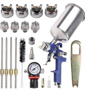 lot 1251 image: HVLP Gravity Feed Spray Gun, Automotive Air Paint Spray Gun Kit, Suitable for Auto Paint, Base Coat & Touch Up (RED 4 Nozzle) (Blue)