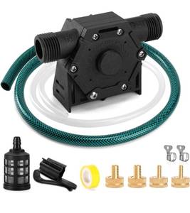 lot 1253 image: FIDISP Drill Pump for Water 12Pcs, 750 GPH Electric Drill Pump with Water Hose, Oil Hose and Adapter, for Water, Gasoline, Garden, Rain Barrels(Black)