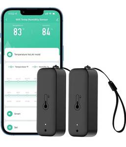 lot 1260 image: WiFi Thermometer Hygrometer Smart Temperature Humidity Sensor with App Notification Alert, Data Storage Export, Calibrated Indoor Temperature Monitor, for Room Greenhouse Wine Cellar (2-Pack Black)