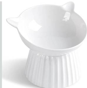 lot 1268 image: Ceramic Raised Cat Bowl��Tilted Raised Cat Bowl Anti Vomit Cat Bowls for Indoor Cats Whisker Friendly Pet Feeder for Cats Puppies, Microwave and Dishwasher Safe