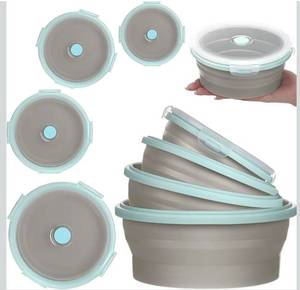 lot 1274 image: Suclain 4 Pcs Collapsible Bowls with Lids Silicone Camping Food Storage Container Expandable Folding Salad Lunch Box Travel Container for Hiking Camping