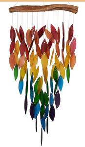 lot 1276 image: Blue Handworks Deluxe Rainbow Waterfall & Driftwood Chime, Sandblasted Glass and Found Wood Handcrafted Wind Chime