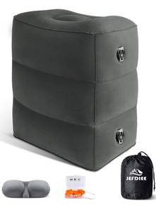 lot 1283 image: JefDiee Inflatable Travel Foot Rest Pillow, Kids Airplane Bed, Adjustable 3 Layers Height Leg Rest Pillow, Adults Travel Essentials Great for Airplane, Office, Home, Trains, Cars (Dark Grey)
