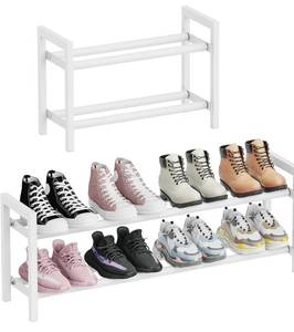lot 1285 image: Mavivegue Expandable Shoe Rack, 2-Tier Adjustable Shoe Organizer, Shoe Shelf for Closet, Entryway, Front Door