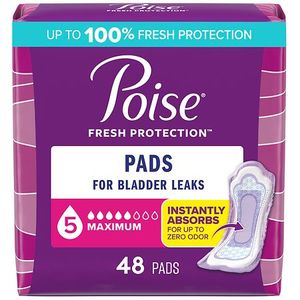 lot 1297 image: Poise Incontinence Pads for Women - Maximum Absorbency - 5 Drop - Regular - 48ct