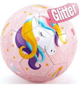 lot 1298 image: hahaland Size 3 Soccer Ball for Kids with Pump & Mesh Bag - Glitter Unicorns Soccer Ball Gifts for Girls 3 Year Old -Sports & Outdoor Play Toys for Baby Girls Boys Ages 3 4 5 6 7 8