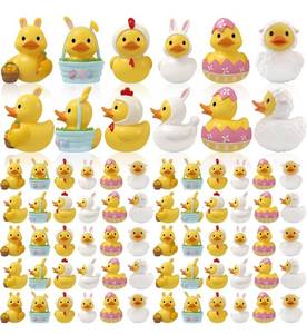 lot 1300 image: 72 Pcs Mini Easter Resin Ducks Bulk Tiny Easter Eggs Bunny Rabbit Chicks Lambs Duckies Small Basket Stuffers Gifts for Cruise Ship Table Party Decorations Favors
