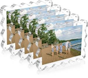 lot 1309 image: eletecpro 5x7 Clear Acrylic Picture Frame Set of 5, Double-sided Frameless Magnetic Frames Display Floating Photo Effect, Standless and Curved Wave Design, Scalloped Rim Modern Decor, Transparent