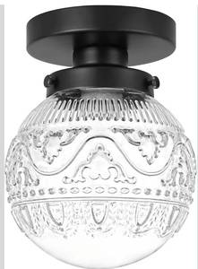 lot 1310 image: Daunton Semi Flush Mount Ceiling Light Fixtures, Vintage Globe Glass Ceiling Light Fixture, Antique Small Black Hallway Light Fixtures for Bedroom, Closet, Entryway, Bathroom, Kitchen