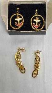 lot 7 image: Avon Gold-Tone Nautical Anchor and Chain Link Earring Sets